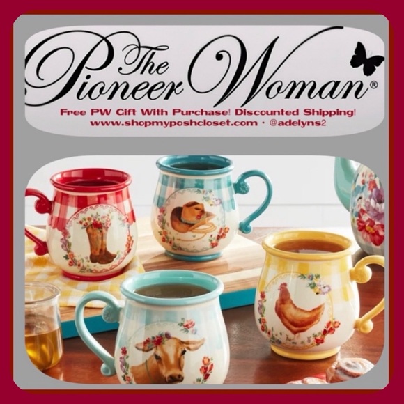 🌺 New Pioneer Woman Novelty Farm Animals Gingham Mugs, Set of 4 - Picture 4 of 9